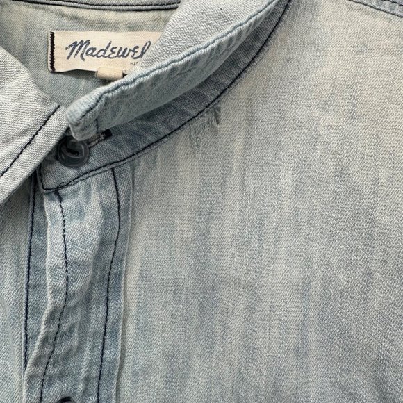 Madewell Blue Denim Chambray 100% Cotton Button Front Long Sleeve Top Sz M - Picture 4 of 4